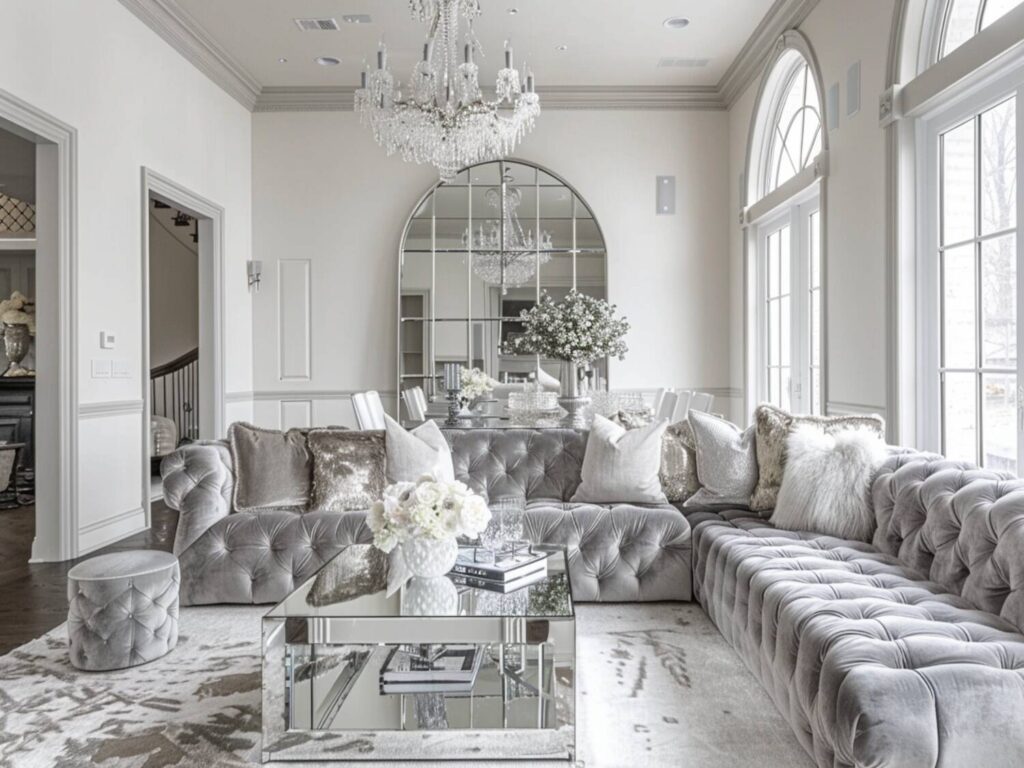 10 inspiracji na urządzenie salonu glamour z lustrzanymi meblami