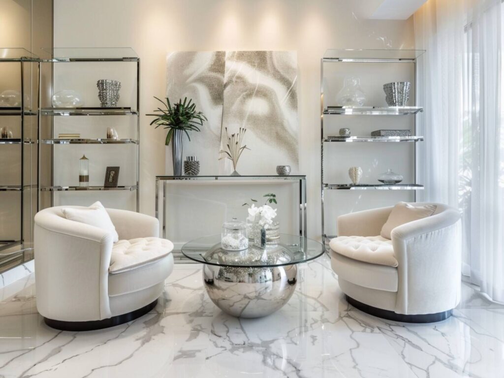 10 inspiracji na urządzenie salonu glamour z lustrzanymi meblami