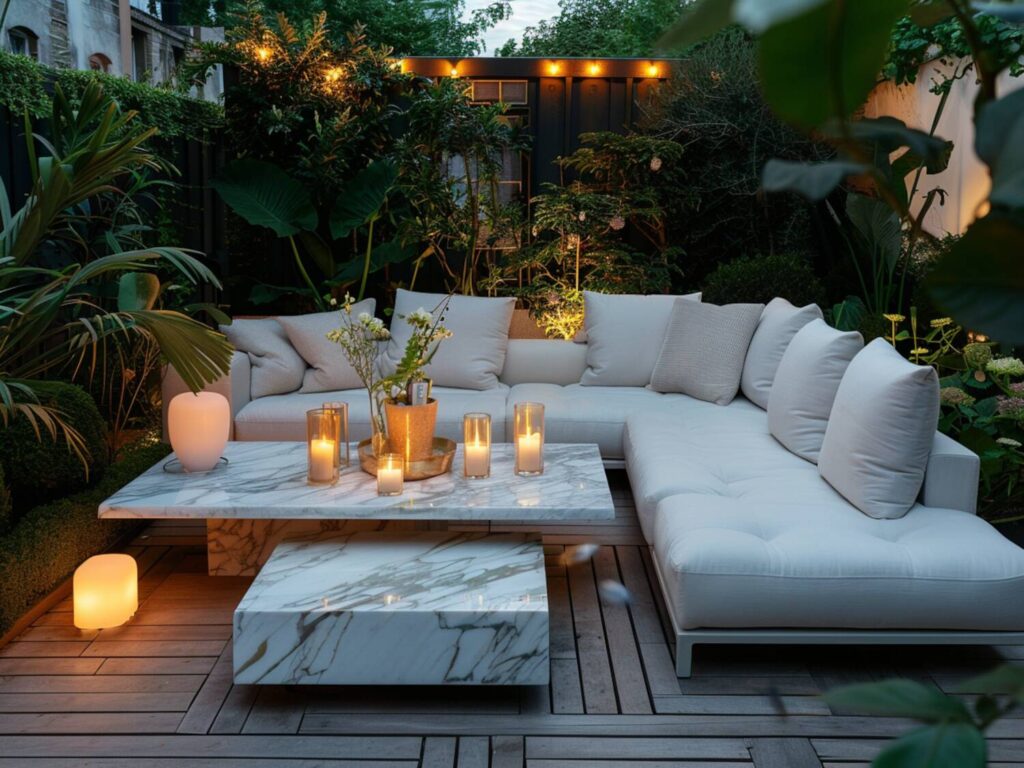 Jak zaaranżować taras w stylu glamour z meblami modułowymi