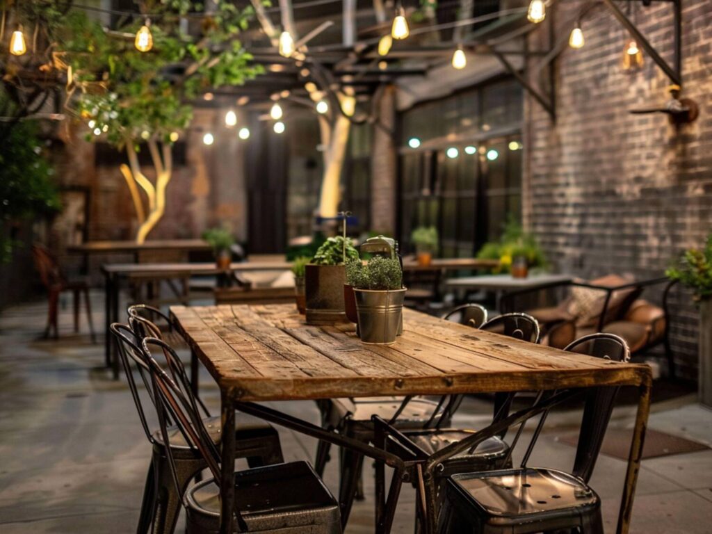 Jak urządzić taras w stylu industrialnym z lampami punktowymi w ciemnych barwach