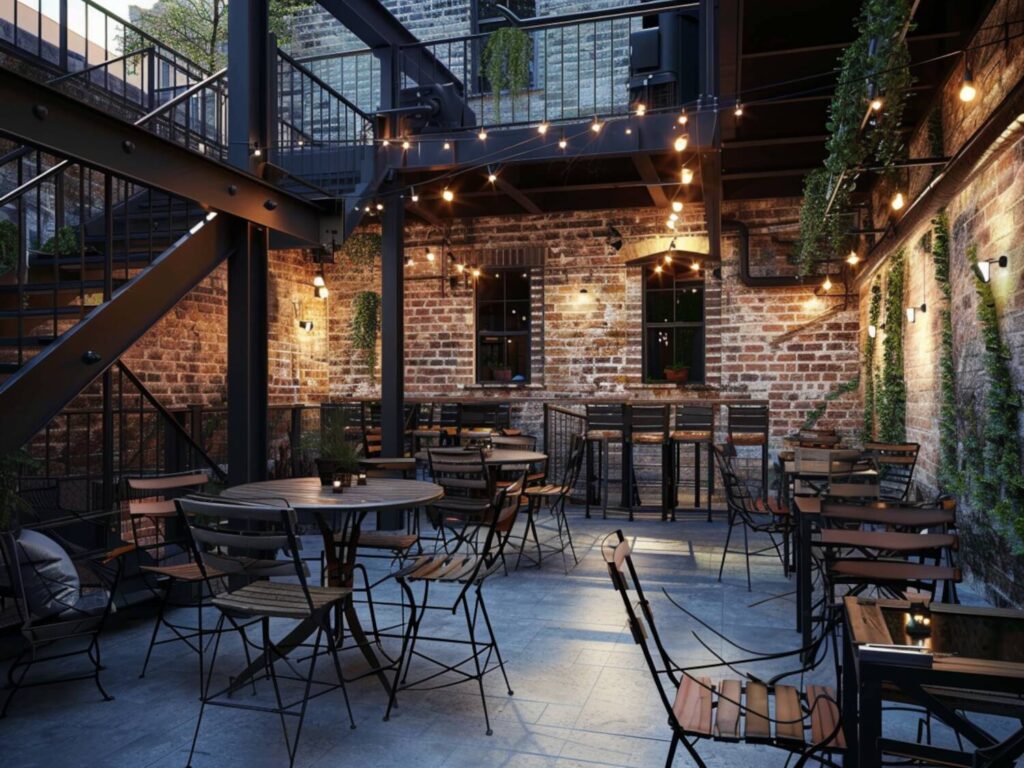 Jak urządzić taras w stylu industrialnym z lampami punktowymi w ciemnych barwach
