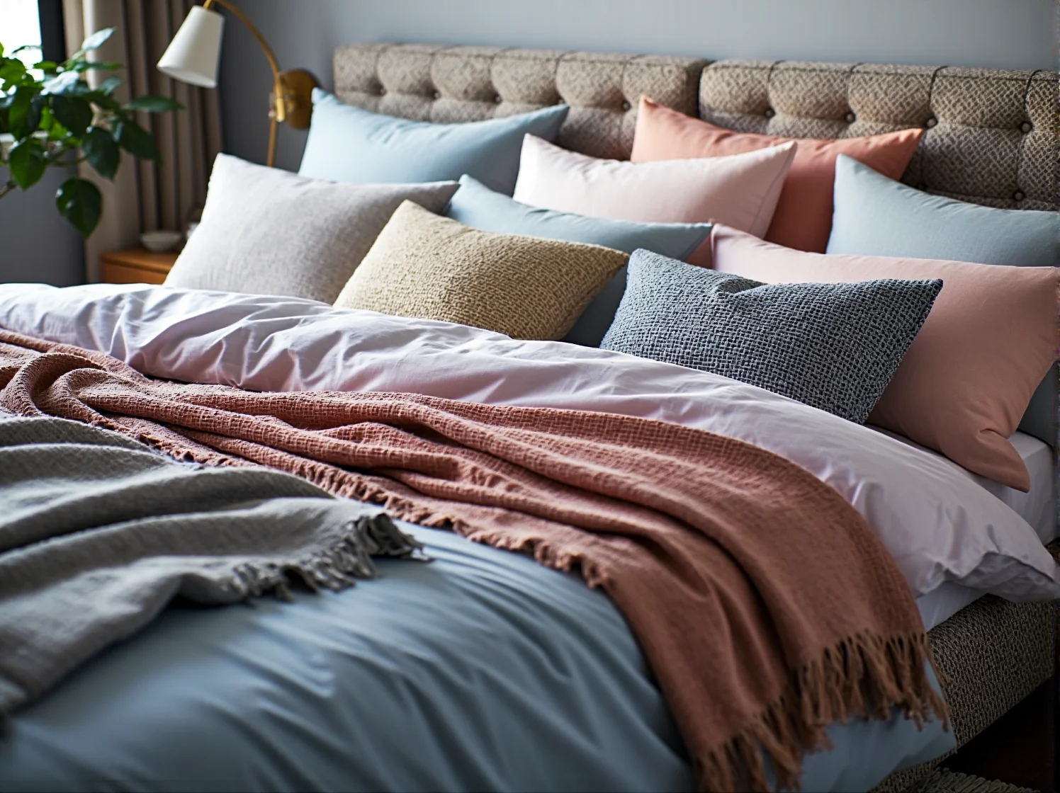 Aranżacja małej sypialni z lustrem i tapetą w stylu retro powiększająca wnętrze