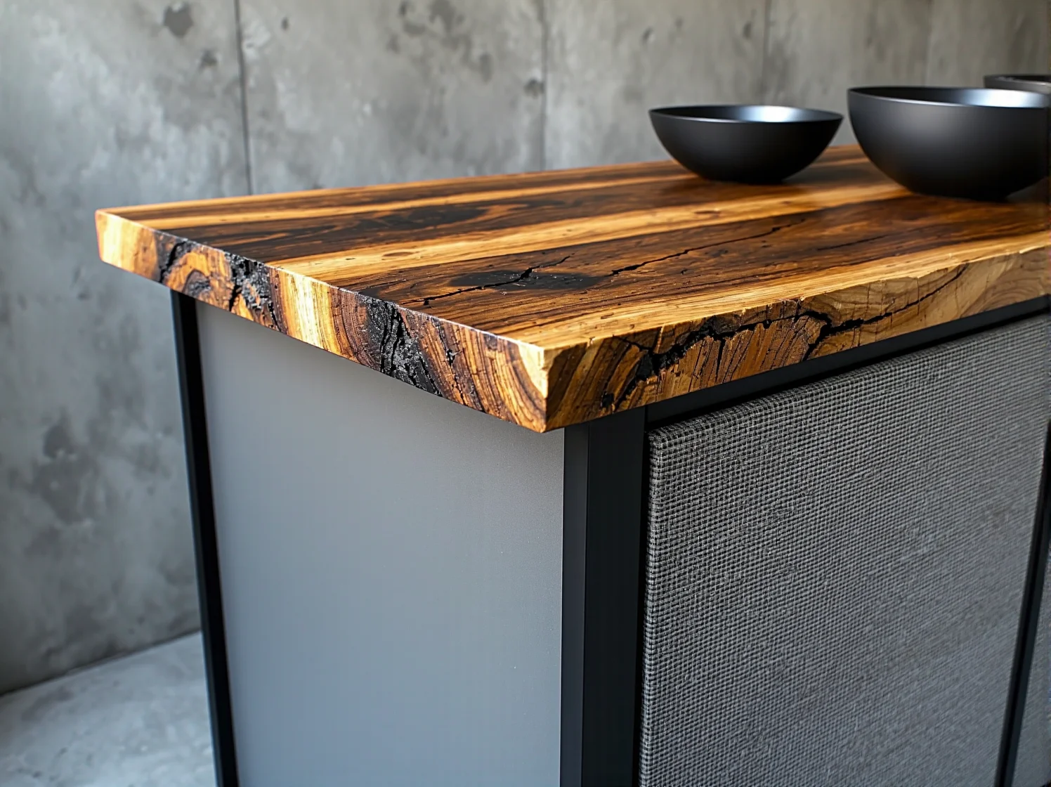 Praktyczna i designerska komoda z drewna i metalu idealna do loftowego mieszkania.