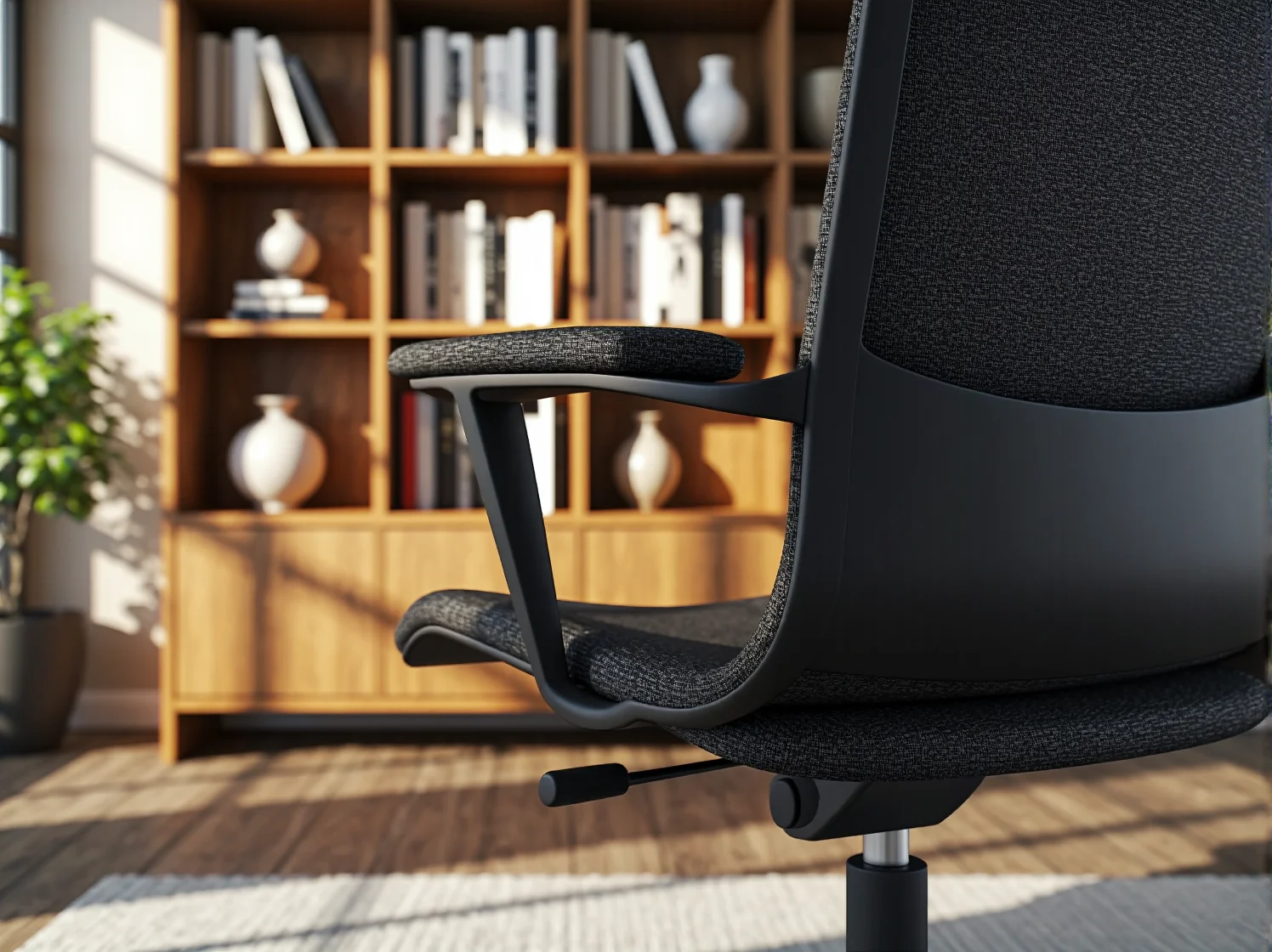 Regulowany fotel biurowy z podparciem lędźwiowym zapewniający komfort podczas wielogodzinnej pracy.