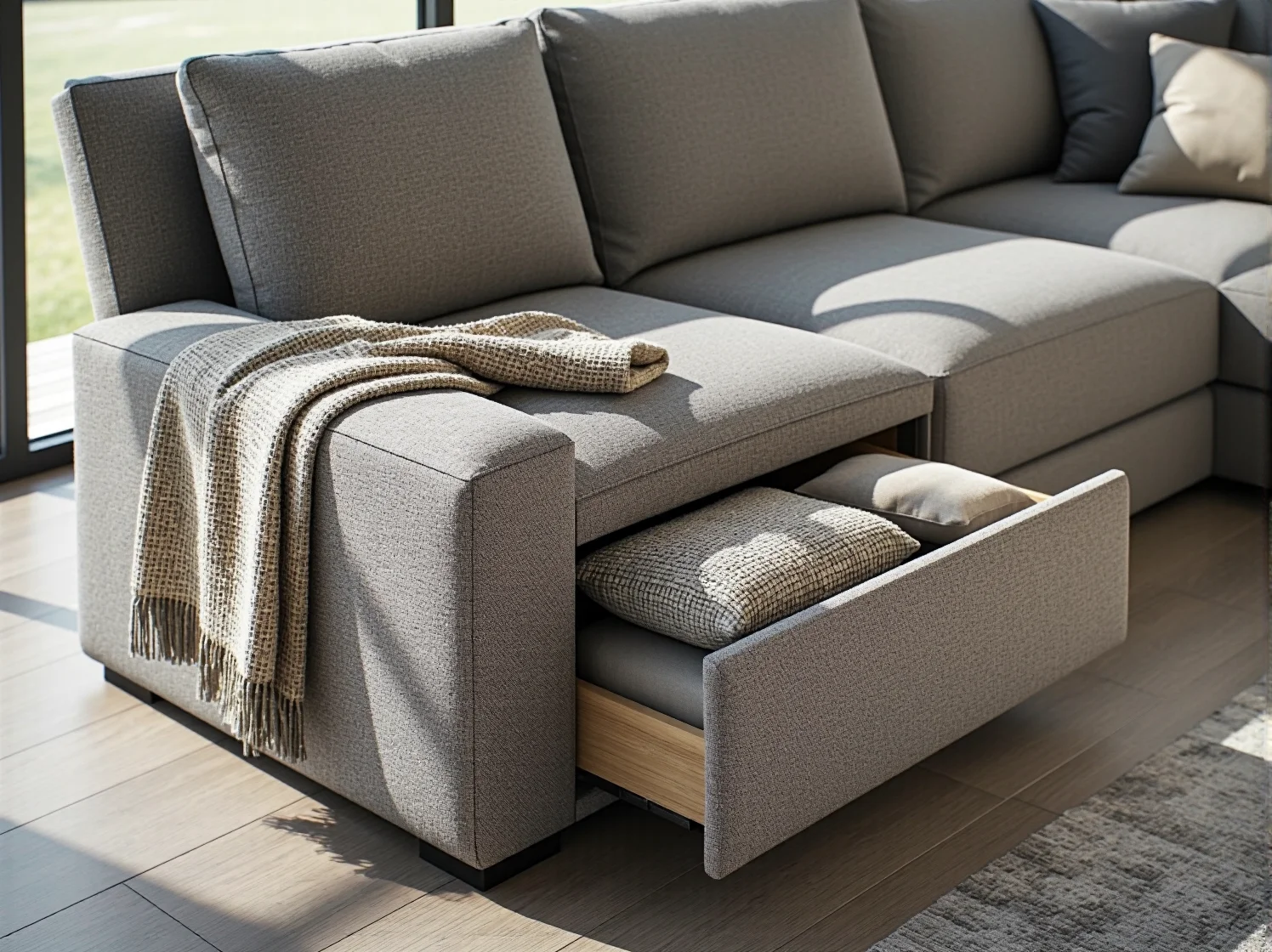 Funkcjonalny mebel wypoczynkowy z ukrytym miejscem do przechowywania