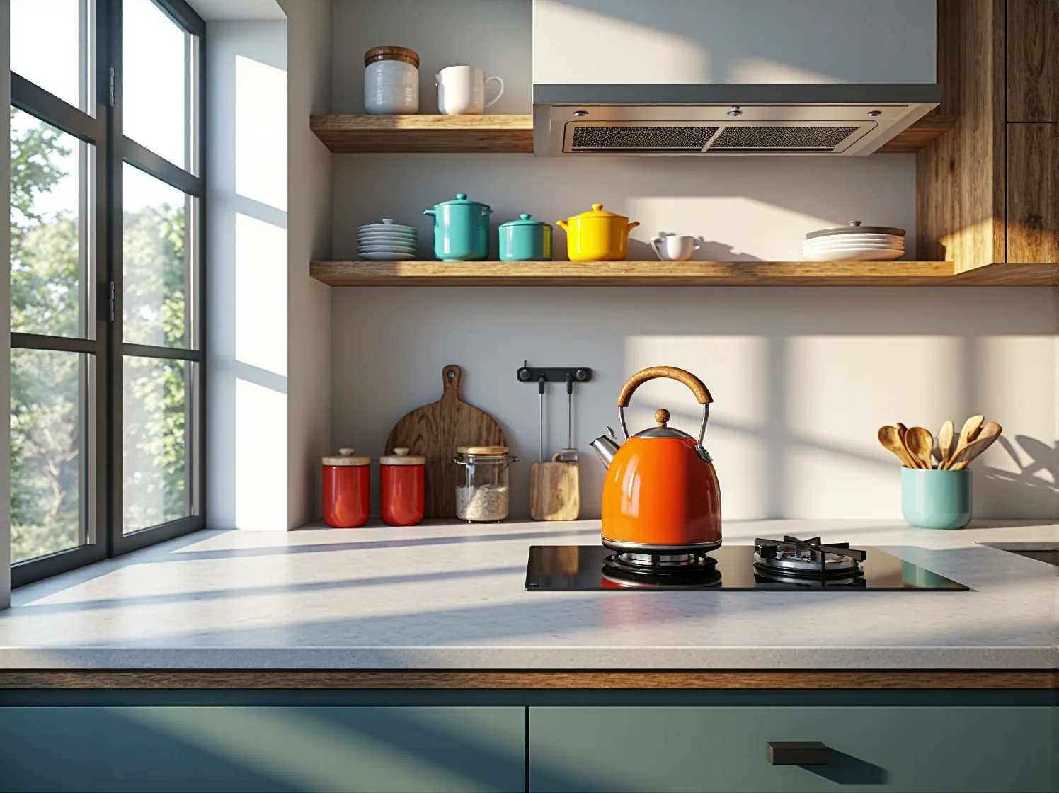 Minimalistyczne krzesło obrotowe przy drewnianym biurku w domowym gabinecie