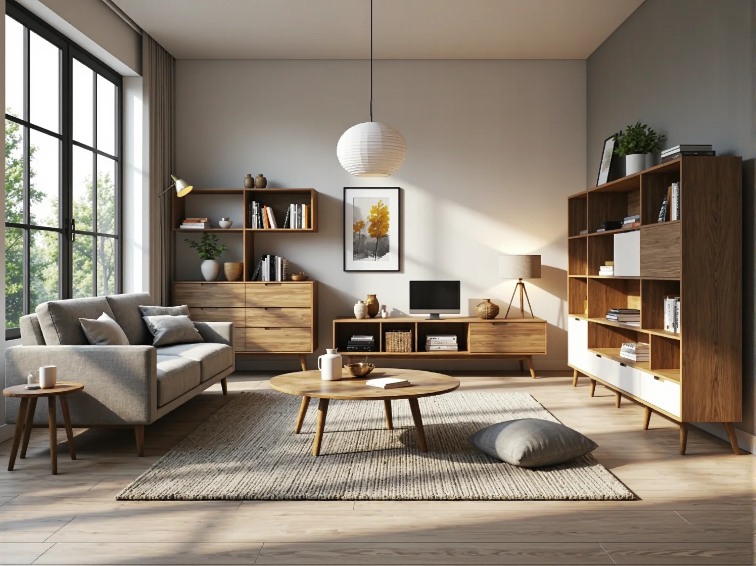 Drewniane łóżko piętrowe z barierką w małym pokoju dla rodzeństwa