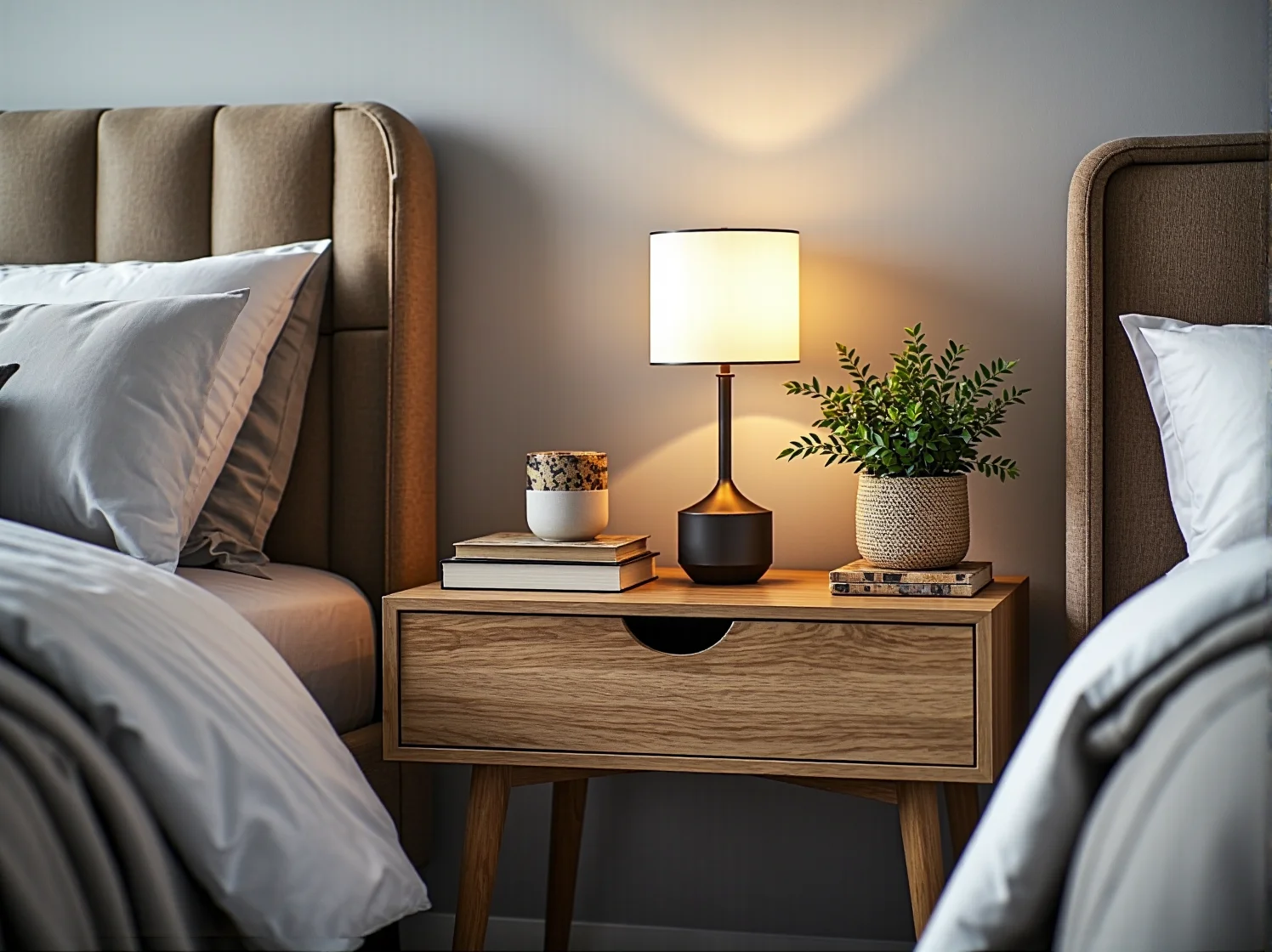 Łóżko vintage z funkcją przechowywania w małej sypialni