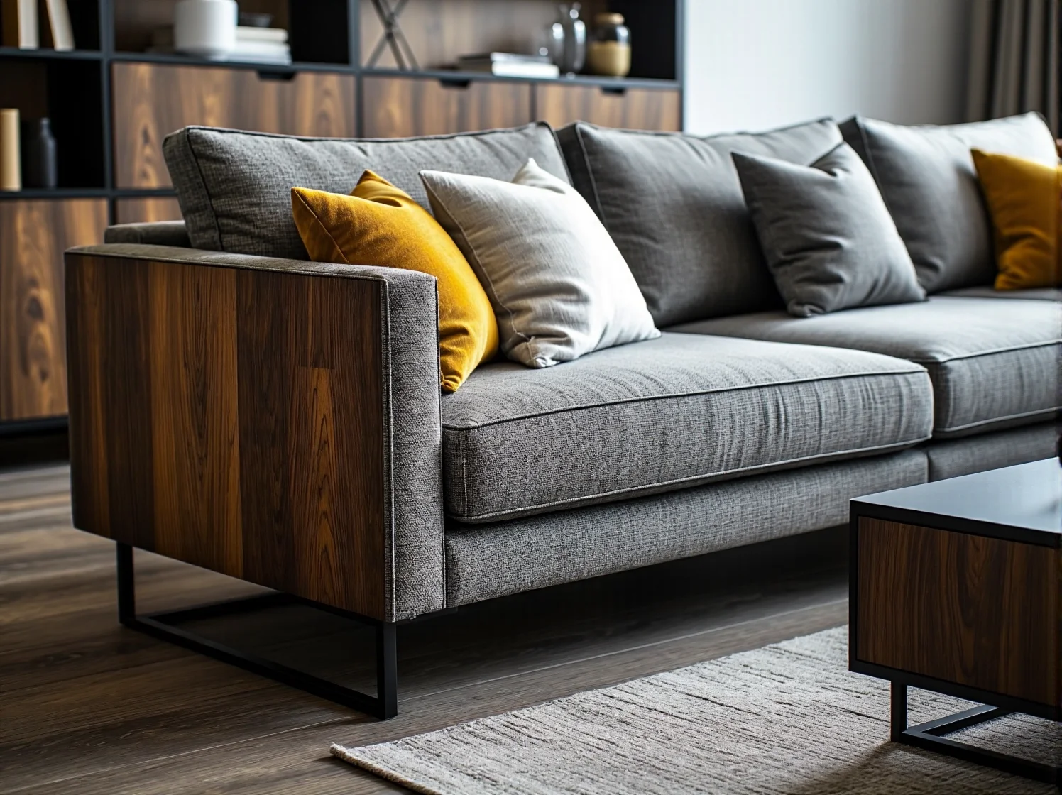 Kryształowy żyrandol i jasne meble rozjaśniające małą elegancką przestrzeń.