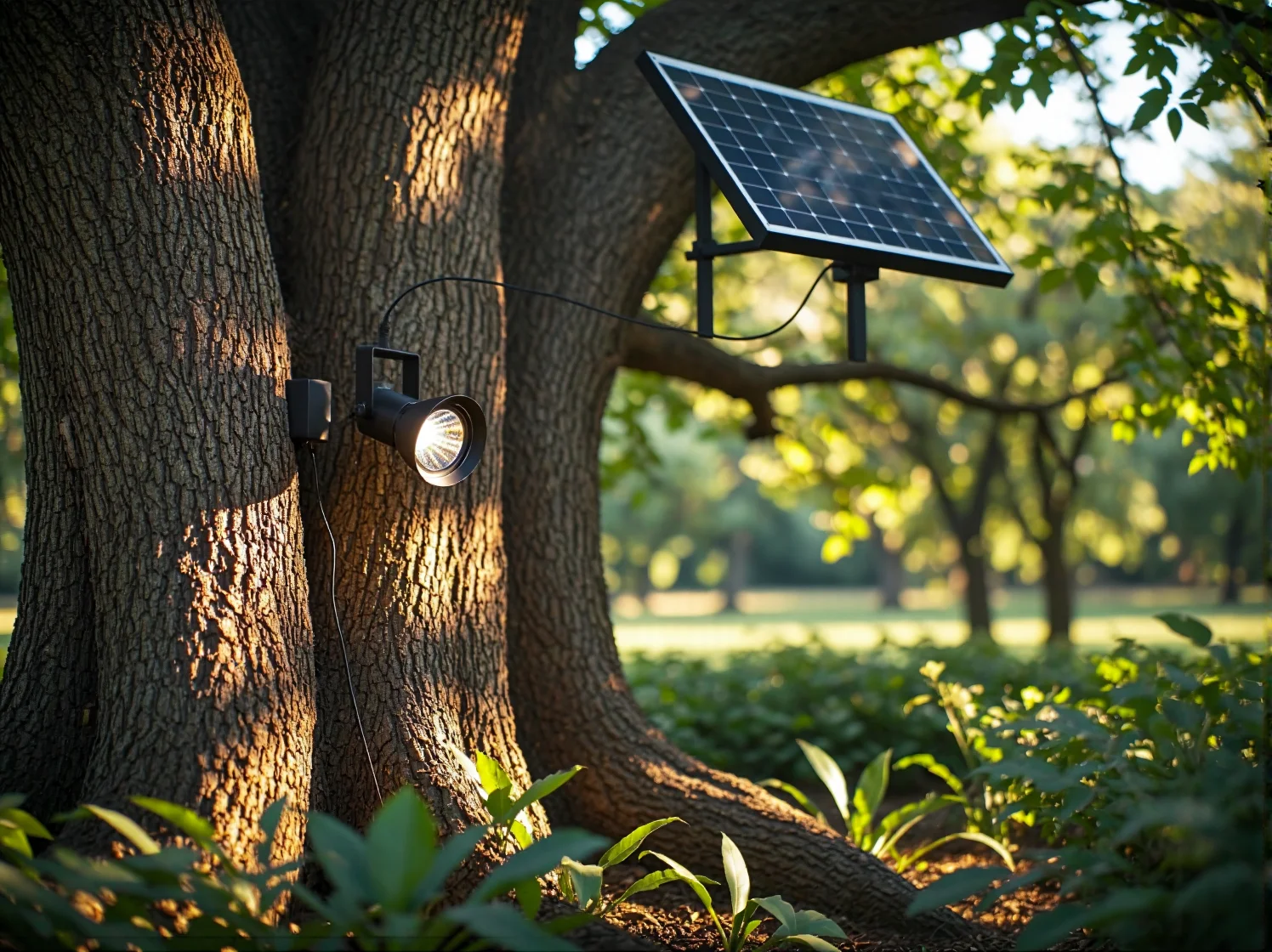 Amorficzny panel solarny ładujący lampy ogrodowe w cieniu i półcieniu