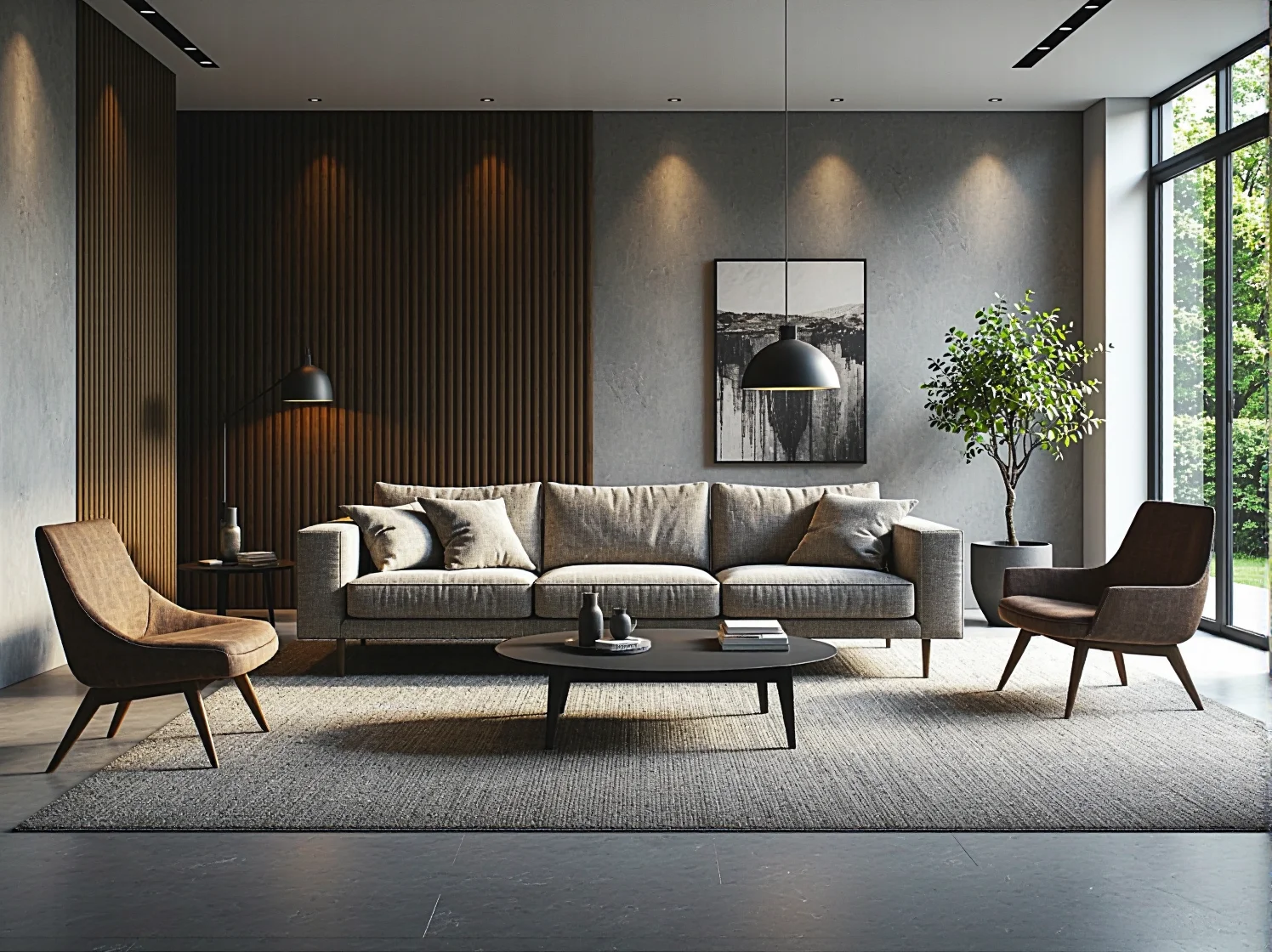 Minimalistyczna sofa ekologiczna w otoczeniu zielonych roślin domowych