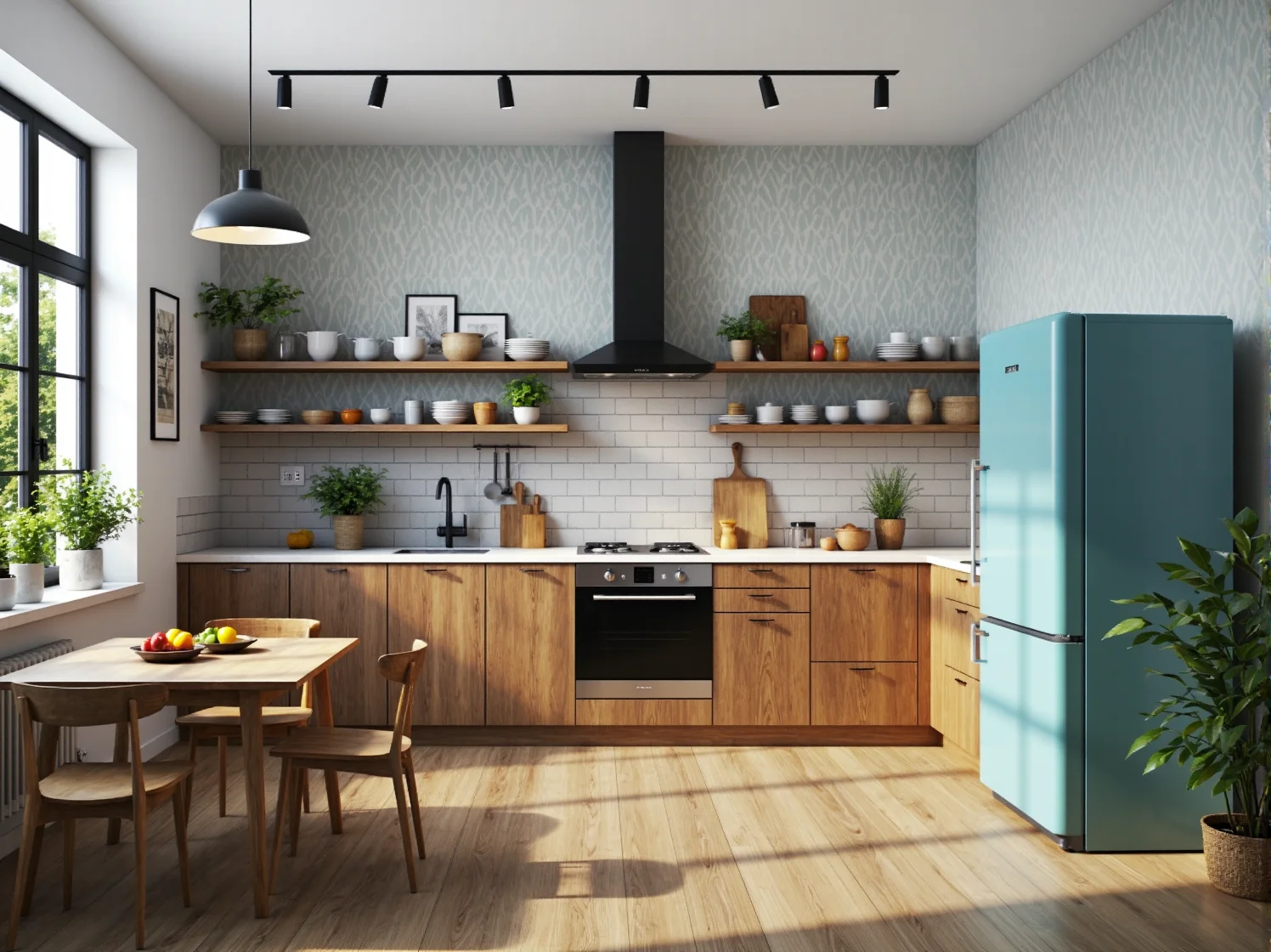 Kącik wypoczynkowy w coworkingu z odrestaurowaną sofą, lampą podłogową i roślinami.