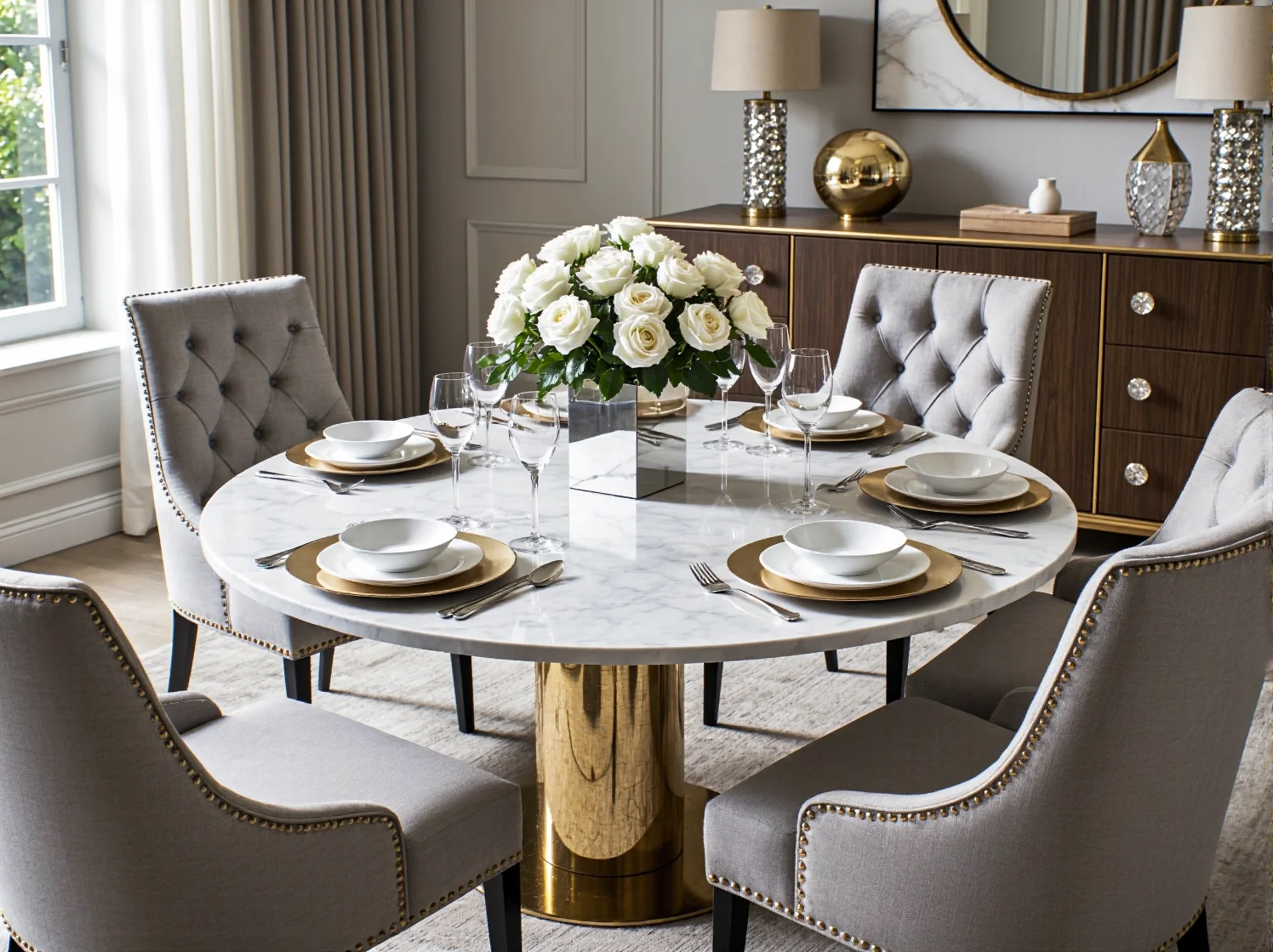 Aranżacja wnętrza glamour z pastelowymi różowymi dodatkami i kryształowym żyrandolem